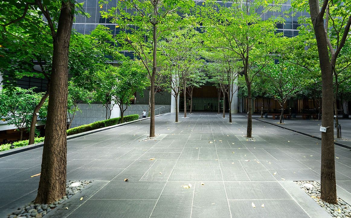 Green areas and spacious walkways at Helios Business Park